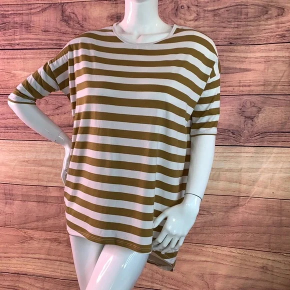 Lularoe Irma tunic loose blouse hi-low shirt XS oversize golden brown stripe - Picture 14 of 15